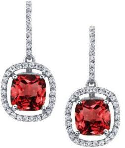 14k Gold Garnet and Diamond Halo Drop Earrings (2.40 cttw)