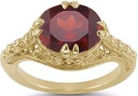 Vintage Red-Rose Garnet Oval Ring in 14K Yellow Gold