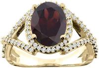 14K Gold Natural Garnet Ring Oval 10x8mm Diamond Accent