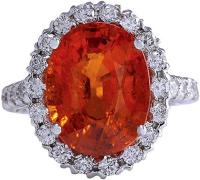 11.41 Carat Natural Mandarin Garnet and Diamond Cocktail Ring in 14K White Gold Luxury Cocktail Ring for Women