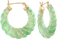Carved Green Jade Hoop Earrings With 14kt Yellow Gold