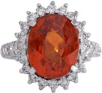 11.09 Carat Natural Mandarin Garnet and Diamond 14K White Gold Cocktail Ring