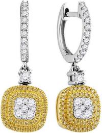Yellow Diamond Cluster Dangle Earrings 3/4ct 18k White Gold