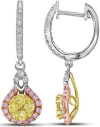 Yellow Diamond Dangle Earrings 1.00ct 14k White Gold