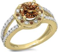 2.33 Carat (ctw) 14K Yellow Gold Round Champagne & White Diamond Bridal Halo Engagement Ring
