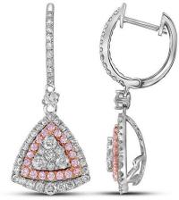14k White Gold Pink Diamond Triangle Dangle Earrings