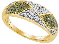 10k Yellow Gold Green Diamond Fashion Ring Wave Design Band Dome Style Womens Fancy .26 ct