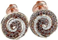 1.75 Carat (ctw) 14K Rose Gold Round Champagne and White Diamond Ladies Fine Stud Earrings