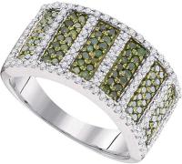10kt White Gold Womens Round Green Color Enhanced Diamond Stripe Band Ring