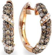 0.85 Carat (ctw) 14K Rose Gold Round White & Champagne Diamond Ladies Hoop Earrings