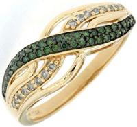 .26CT White & Green Diamond 14K Yellow Gold 3D Multi Row Criss Cross Ring