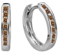 Fingalo 0.20 Carat (ctw) 10K White Gold Small Round Champagne Diamond Huggie Hoop Earrings 11 Mm Diameter