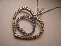 Gorgeous 18K White Gold Champagne Diamond Sapphire Double Heart Pendant Enhancer