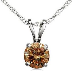 0.50 Carat (ctw) 14K White Gold Round Champagne Diamond Ladies Solitaire Pendant