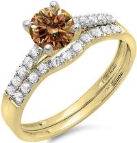 1.25 Carat (ctw) 14K Yellow Gold White & Champagne Diamond Bridal Wedding Sets