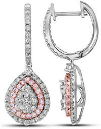 14kt White Gold Womens Round Pink Diamond Dangle Earrings