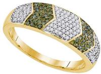 10kt Yellow Gold Womens Round Green Color Enhanced Diamond Band Ring