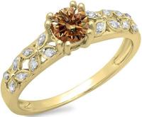 0.60 Carat (ctw) 14K Yellow Gold Champagne & White Diamond Bridal Vintage Engagement Ring