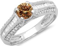 1.20 Carat (ctw) 14K White Gold Champagne And White Diamond Vintage Engagement Ring