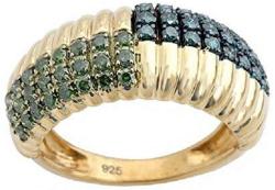 Goldenstar 0.73Ct. Green & Blue Diamond Ring, 14k Gold Ring