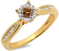 0.40 Carat (ctw) 14K Yellow Gold Champagne & White Diamond Bridal Solitaire With Accents Ring