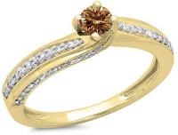 0.50 Carat (ctw) 14K Yellow Gold Champagne & White Diamond Promise Engagement Ring