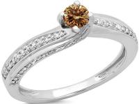 0.50 Carat (ctw) 14K White Gold Champagne & White Diamond Promise Engagement Ring