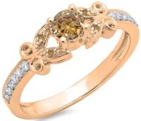 0.50 Carat (Ctw) 14K Rose Gold Champagne & White Diamond Bridal Engagement Ring