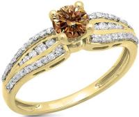 0.75 Carat (ctw) 14K Yellow Gold Champagne & White Diamond Bridal Engagement Ring