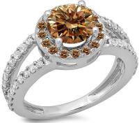 2.33 Carat (ctw) 14K White Gold Round Champagne & White Diamond Bridal Halo Engagement Ring