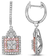 14k White Gold Pink Diamond Cluster Dangle Earrings 1.00 ct