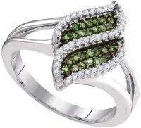 10k White Gold Green Diamond Cascading Fashion Ring