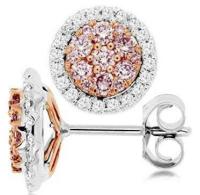 .75CT White & Pink Diamond 14K White & Rose Gold 3D Cluster Stud Earrings