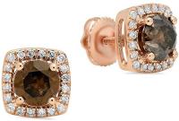 1.80 Carat (ctw) 14K Rose Gold Round Champagne & White Diamond Ladies Halo Style Stud Earrings