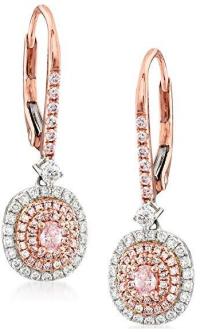 0.74 ct. t.w. Pink and White Diamond Oval Drop Earrings in 18kt 2-Tone Gold