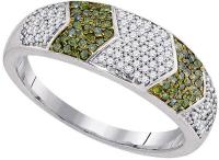 10kt White Gold Womens Round Green Color Enhanced Diamond Band Ring