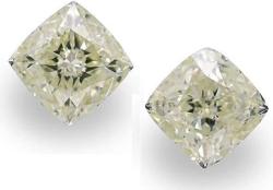 1.61 Carat Light Green Yellow Loose Diamond Natural Color Cushion Cut Pair