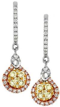 .98CT White Fancy Yellow & Pink Diamond 14KT White Gold Round Earrings