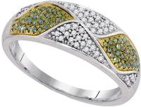 10k White Gold Green Diamond Fashion Ring Wave Design Band Dome Style Womens Fancy .26 ct