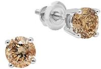 2.00 Carat (ctw) 14K White Gold Round Cut Champagne Diamond Ladies Stud Earrings 2 CT