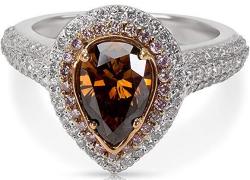 Halo Pear Shaped Brown & Pink Diamond Ring in 18KT Gold 2.09ctw