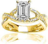 2.75 Ctw 14K Yellow Gold Intertwining Twisting Split Shank Designer Emerald Cut GIA Certified Diamond Engagement Ring
