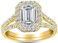 3 Ctw 14K Yellow Gold Split Shank Emerald Cut GIA Certified Diamond Engagement Ring