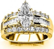 3.1 Ctw 14K White Gold GIA Certified Marquise Cut Channel Set Baguette and Round Diamond Engagement Ring
