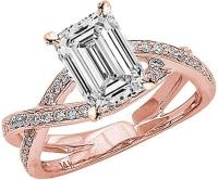 2.75 Ctw 14K Rose Gold Eternity Love Intertwine Twisting Split Shank Emerald Cut GIA Certified Diamond Engagement Ring