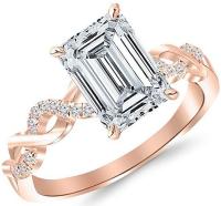 2.63 Ctw 14K Rose Gold Twisting Infinity Gold and Diamond Split Shank Pave Set Emerald Cut GIA Certified Diamond Engagement Ring