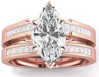 2.7 Ctw 14K White Gold GIA Certified Marquise Cut Channel Set Princess Cut Bridal Set Diamond Engagement Ring