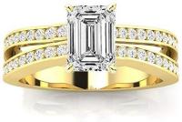 2.4 Ctw 14K Yellow Gold GIA Certified Emerald Cut Contemporary Double Row Split Shank Engagement Ring