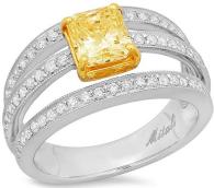 Diamond Ring 18k White Gold 1.83CTW Light Yellow Ring Ideal for Wedding and Engagement