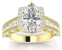 2.25 Carat GIA Certified 14K White Gold Vintage Halo Marquise Cut Diamond Engagement Ring Milgrain